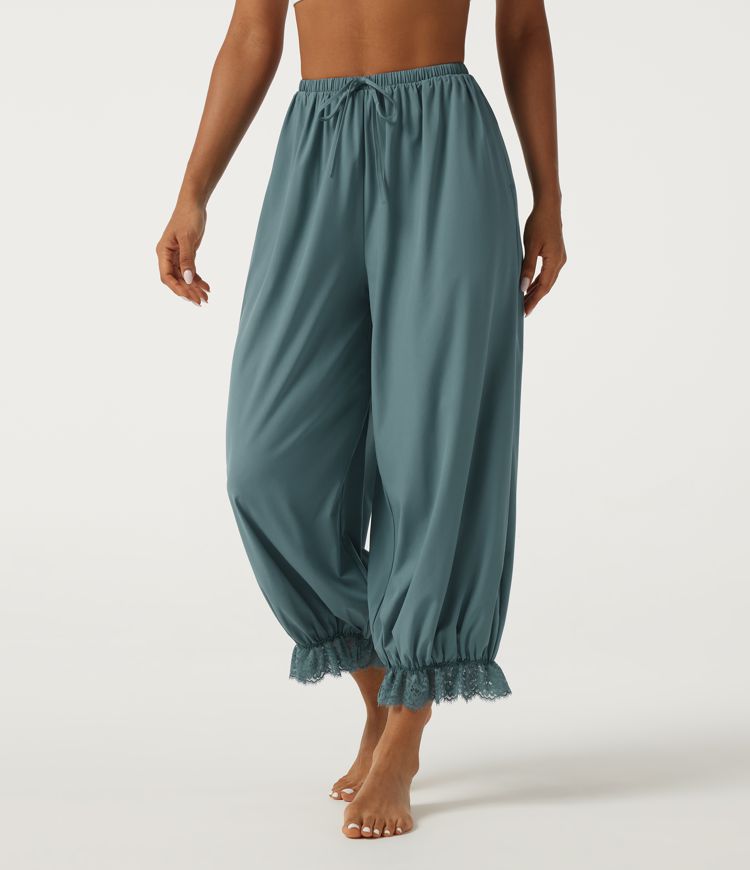 Breezeful™ High-Waist-Tanzhose mit Kordelzug, Kontrastspitze, schnelltrocknendem Material und Taschen Breezeful™ High-Waist-Tanzhose mit Kordelzug, Kontrastspitze, schnelltrocknendem Material und Taschen