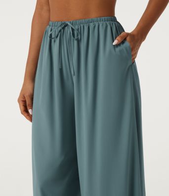 Breezeful™ High-Waist-Tanzhose mit Kordelzug, Kontrastspitze, schnelltrocknendem Material und Taschen Breezeful™ High-Waist-Tanzhose mit Kordelzug, Kontrastspitze, schnelltrocknendem Material und Taschen