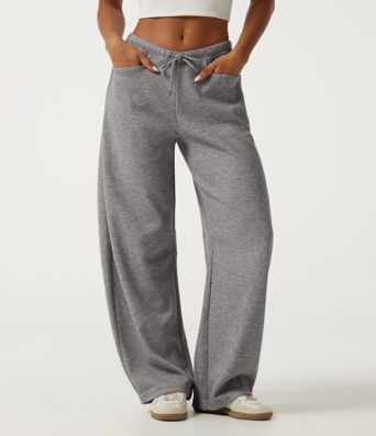 Mid Rise Drawstring Barrel Leg Casual Sweatpants with Pockets Mid Rise Drawstring Barrel Leg Casual Sweatpants with Pockets