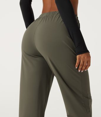 Wrinkle Recovery Mid Rise Quick Dry Workout Pants with Pockets Wrinkle Recovery Mid Rise Quick Dry Workout Pants with Pockets