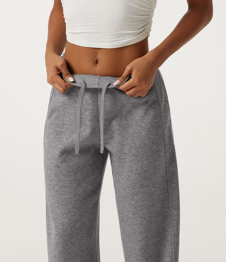 Mid Rise Inner Drawstring Barrel Leg Casual Sweatpants with Pockets Mid Rise Inner Drawstring Barrel Leg Casual Sweatpants with Pockets