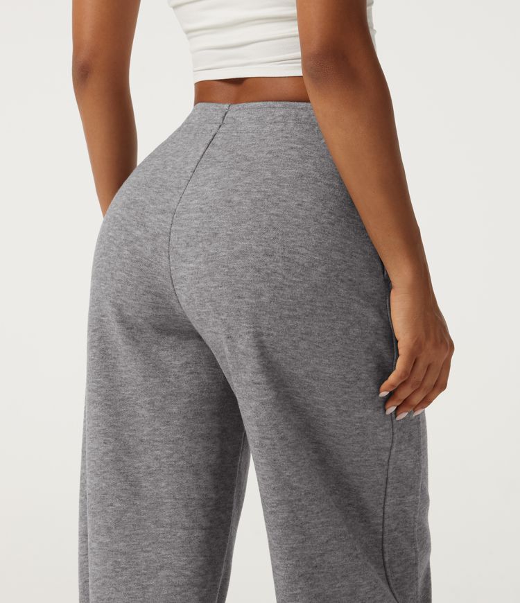 Mid Rise Inner Drawstring Barrel Leg Casual Sweatpants with Pockets Mid Rise Inner Drawstring Barrel Leg Casual Sweatpants with Pockets