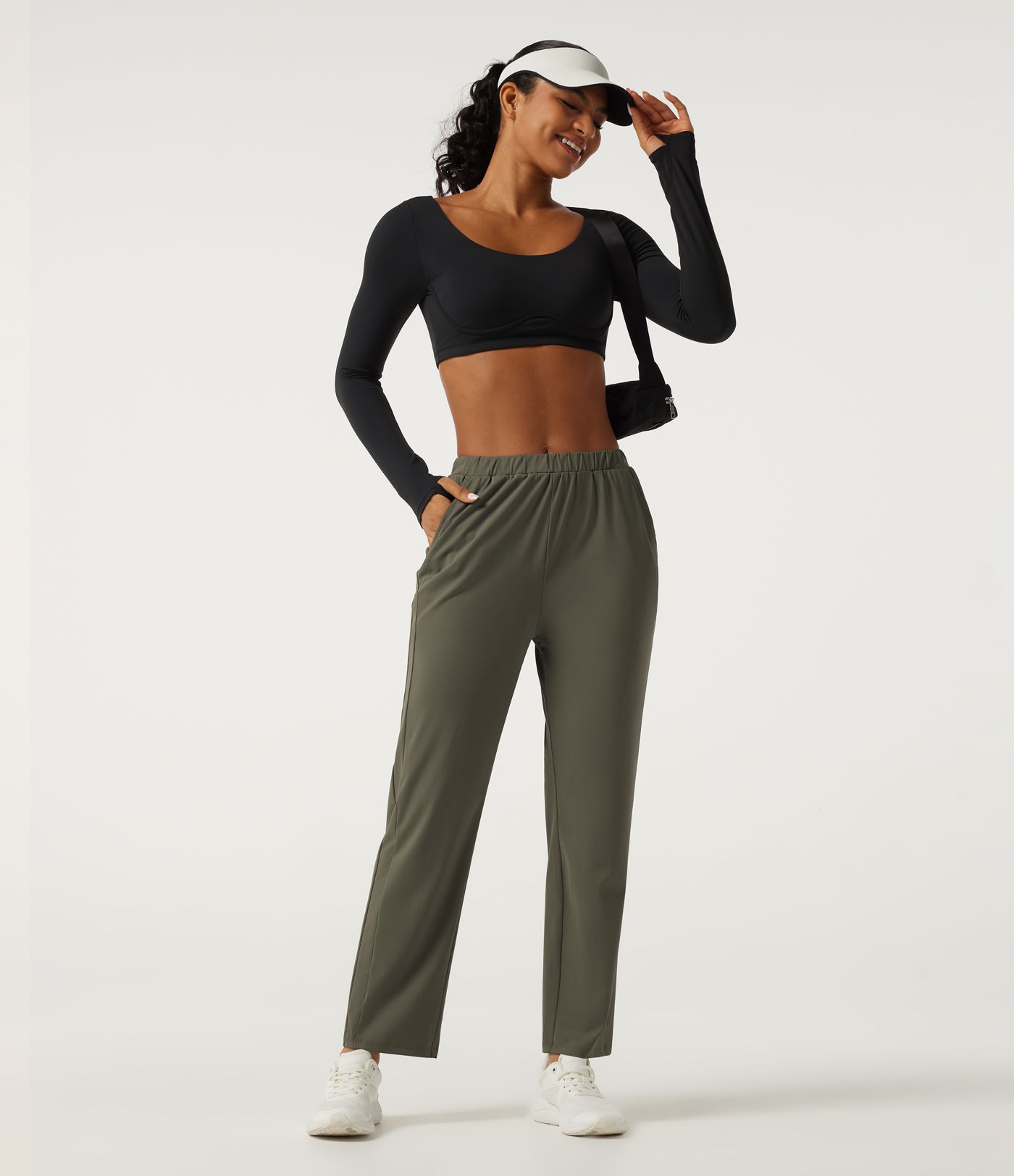 Wrinkle Recovery Mid Rise Quick Dry Workout Pants with Pockets Wrinkle Recovery Mid Rise Quick Dry Workout Pants with Pockets