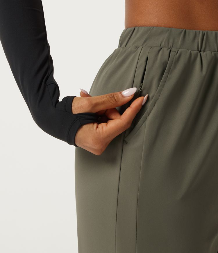 Wrinkle Recovery Mid Rise Quick Dry Workout Pants with Pockets Wrinkle Recovery Mid Rise Quick Dry Workout Pants with Pockets