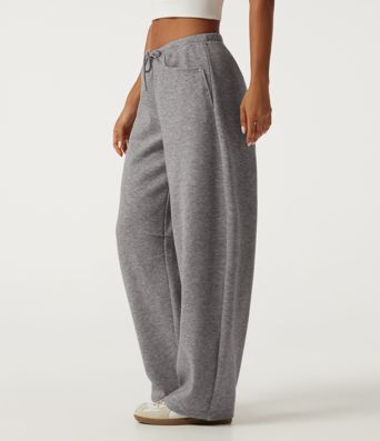 Mid Rise Drawstring Barrel Leg Casual Sweatpants with Pockets Mid Rise Drawstring Barrel Leg Casual Sweatpants with Pockets