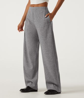 Mid Rise Inner Drawstring Barrel Leg Casual Sweatpants with Pockets Mid Rise Inner Drawstring Barrel Leg Casual Sweatpants with Pockets