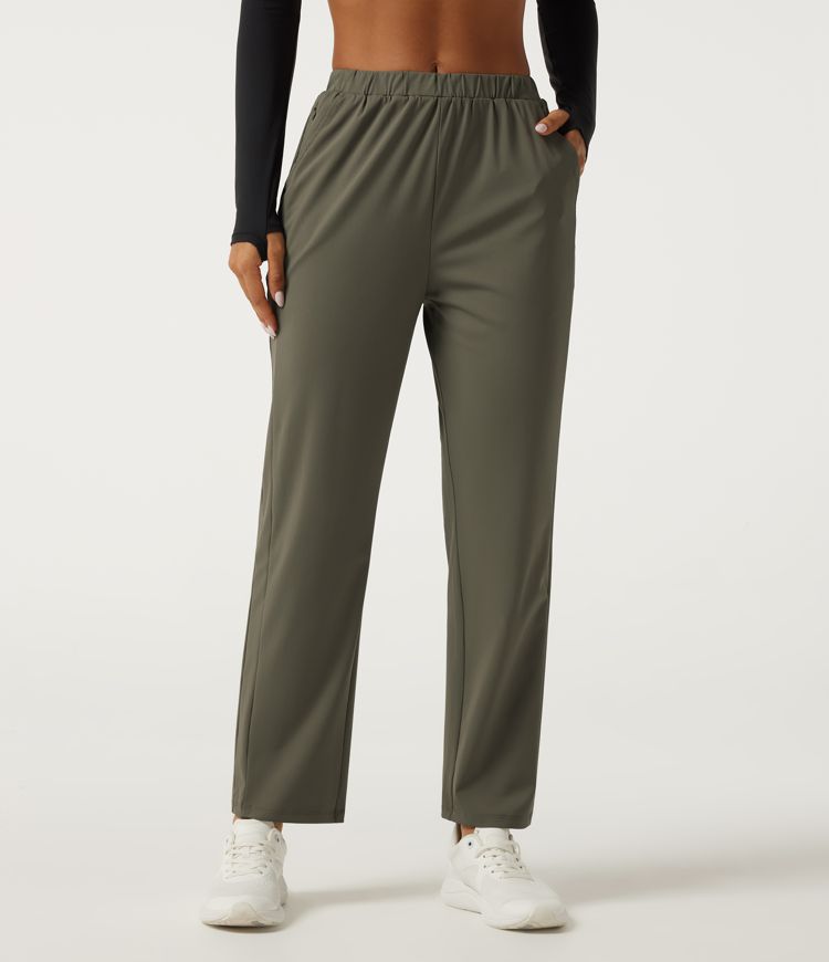 Wrinkle Recovery Mid Rise Quick Dry Workout Pants with Pockets Wrinkle Recovery Mid Rise Quick Dry Workout Pants with Pockets