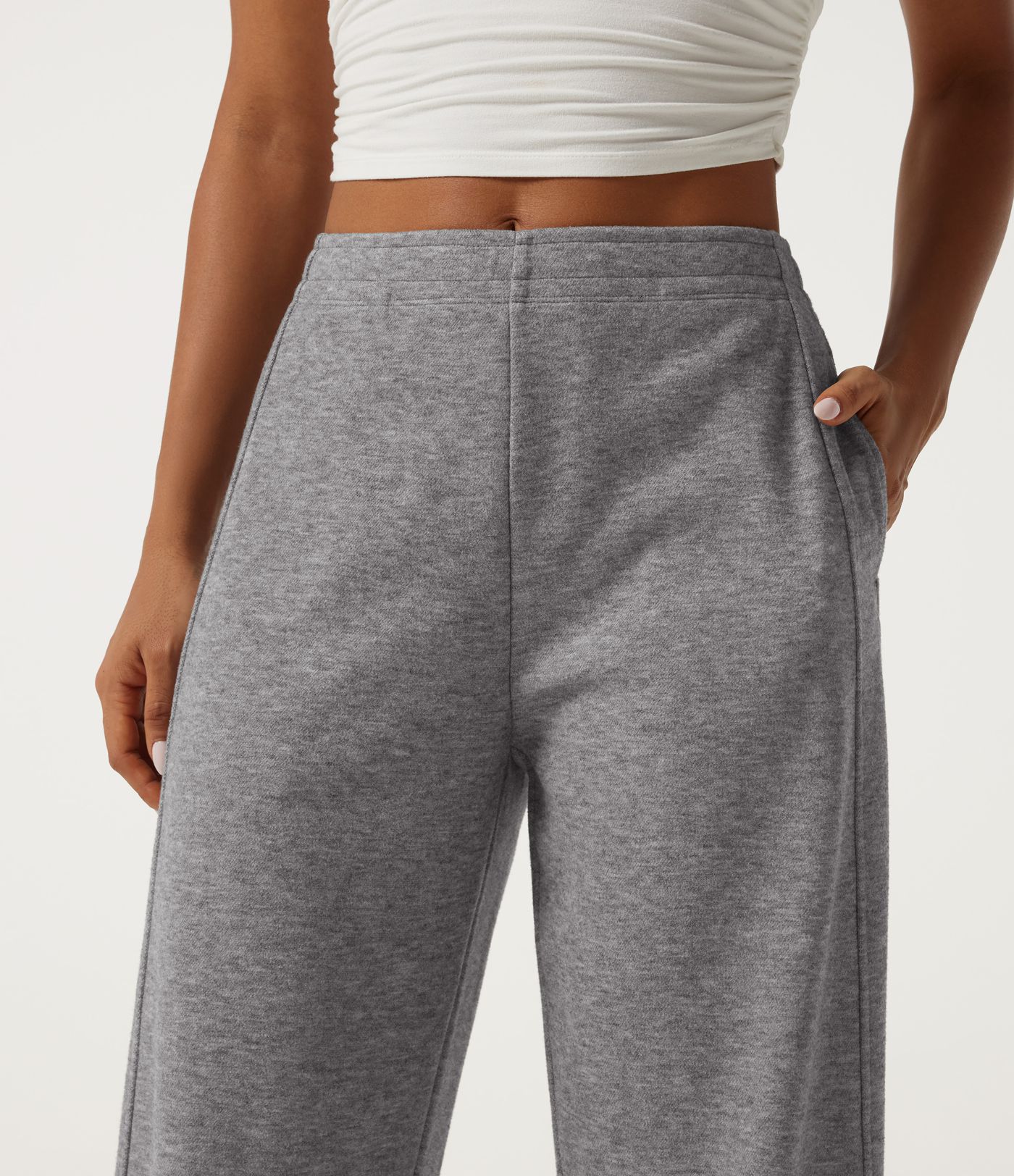 Mid Rise Inner Drawstring Barrel Leg Casual Sweatpants with Pockets Mid Rise Inner Drawstring Barrel Leg Casual Sweatpants with Pockets