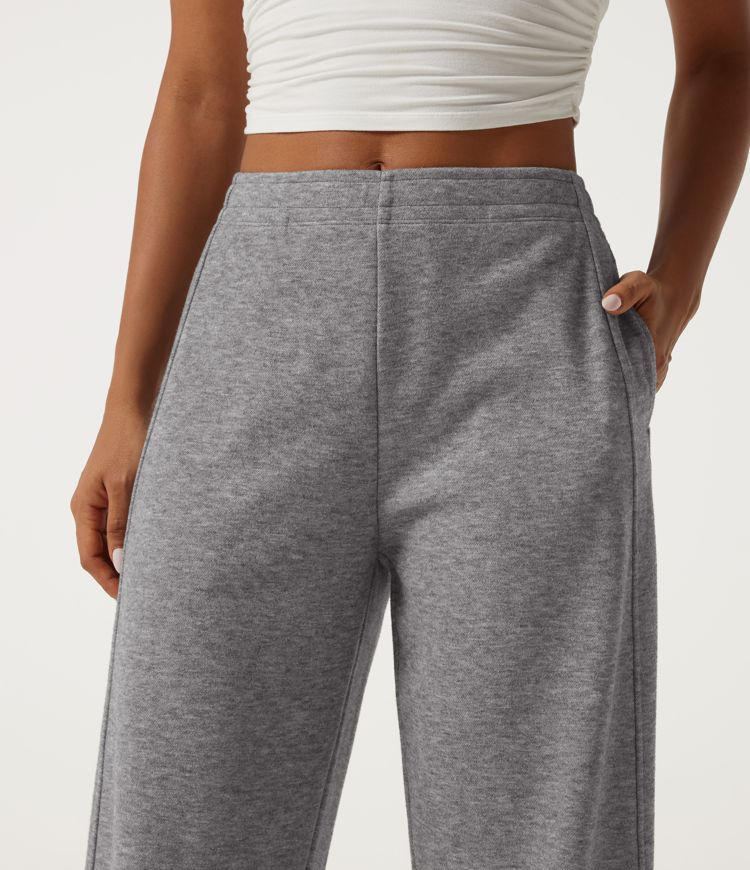 Mid Rise Inner Drawstring Barrel Leg Casual Sweatpants with Pockets Mid Rise Inner Drawstring Barrel Leg Casual Sweatpants with Pockets