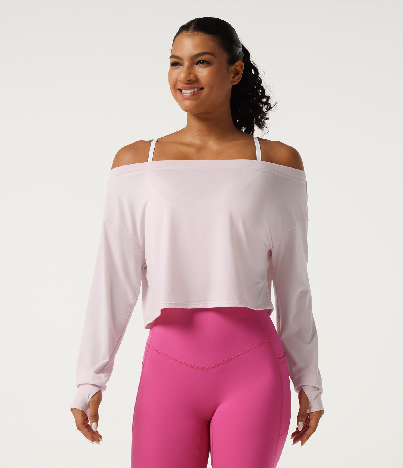 One Shoulder Long Sleeve Thumb Hole Quick Dry Yoga Sports Top