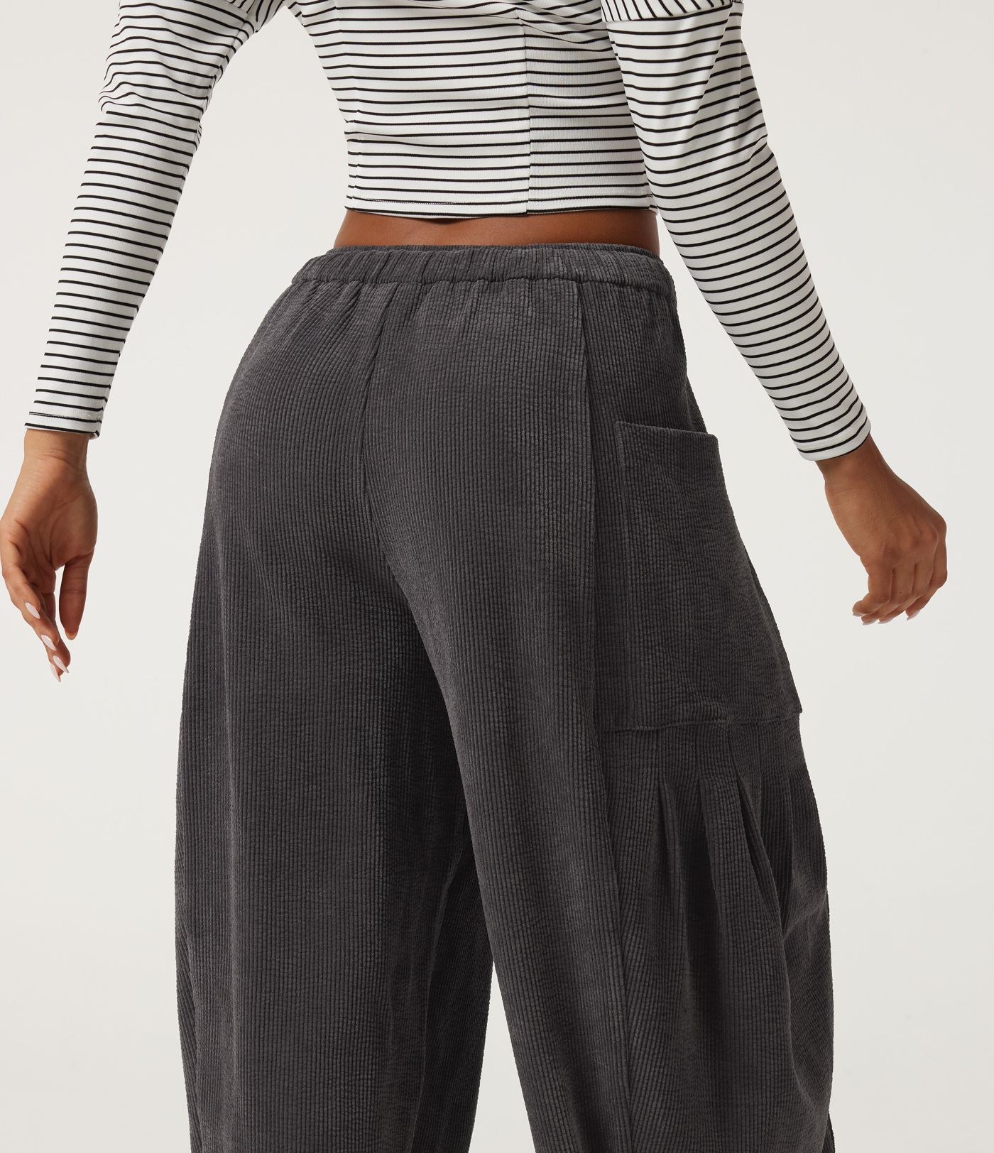 High Waisted Drawstring Corduroy Casual Pants with Pockets High Waisted Drawstring Corduroy Casual Pants with Pockets