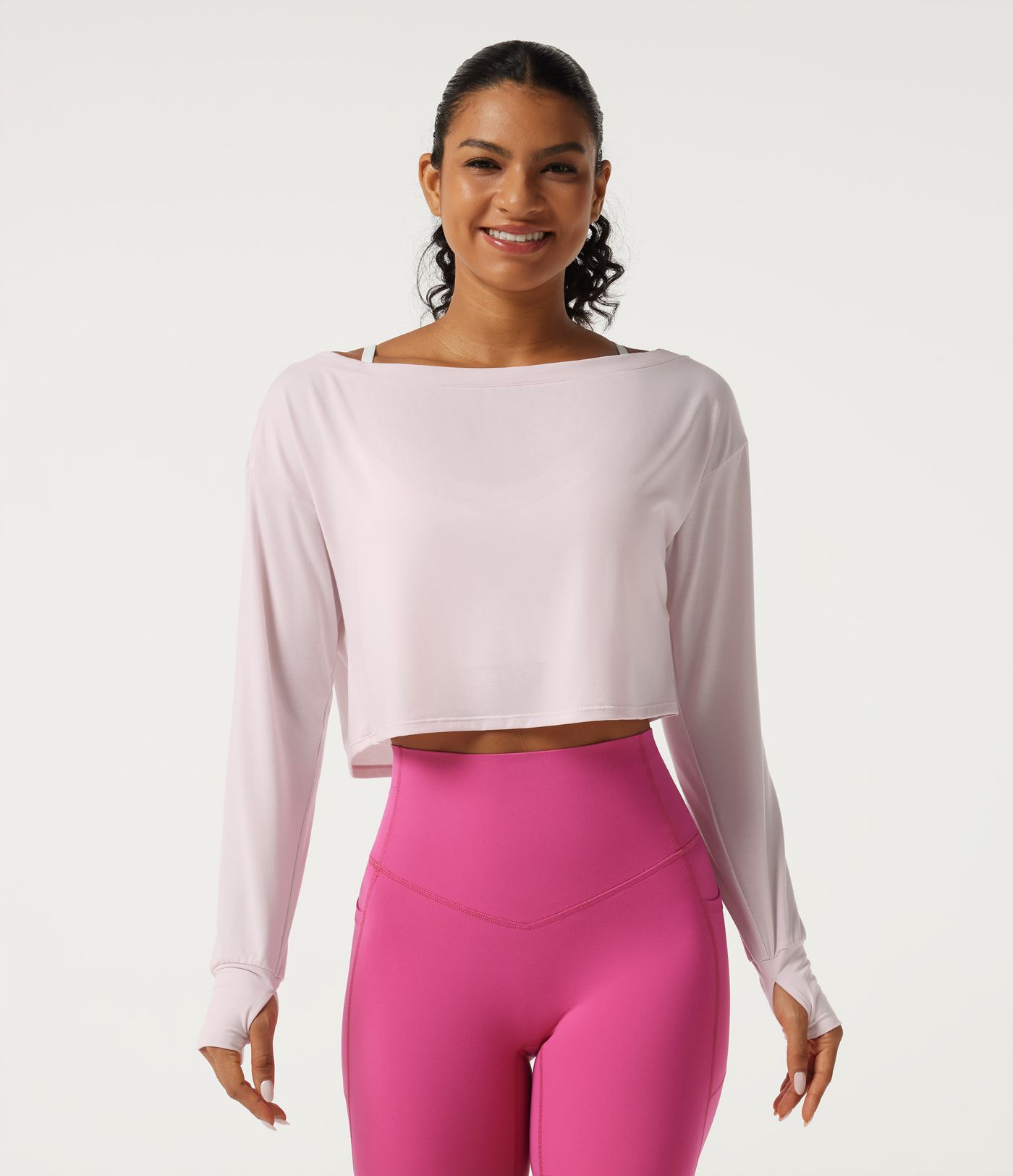 One Shoulder Long Sleeve Thumb Hole Quick Dry Yoga Sports Top
