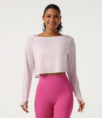 One Shoulder Long Sleeve Thumb Hole Quick Dry Yoga Sports Top