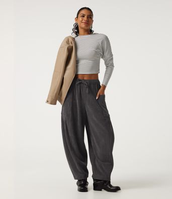 High Waisted Drawstring Corduroy Casual Pants with Pockets High Waisted Drawstring Corduroy Casual Pants with Pockets