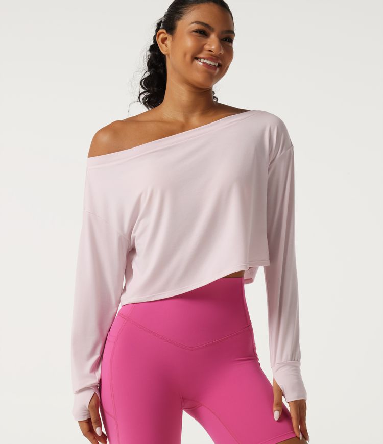 One Shoulder Long Sleeve Thumb Hole Quick Dry Yoga Sports Top