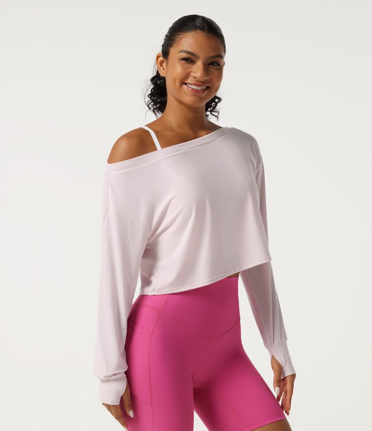One Shoulder Long Sleeve Thumb Hole Quick Dry Yoga Sports Top