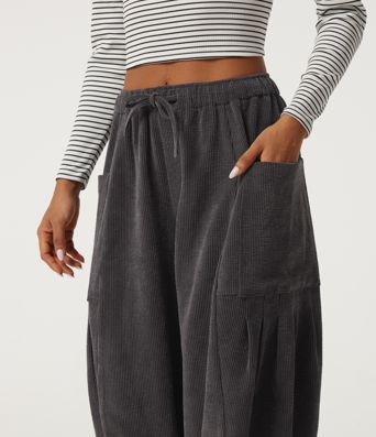 High Waisted Drawstring Corduroy Casual Pants with Pockets High Waisted Drawstring Corduroy Casual Pants with Pockets