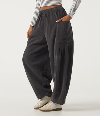 High Waisted Drawstring Corduroy Casual Pants with Pockets High Waisted Drawstring Corduroy Casual Pants with Pockets