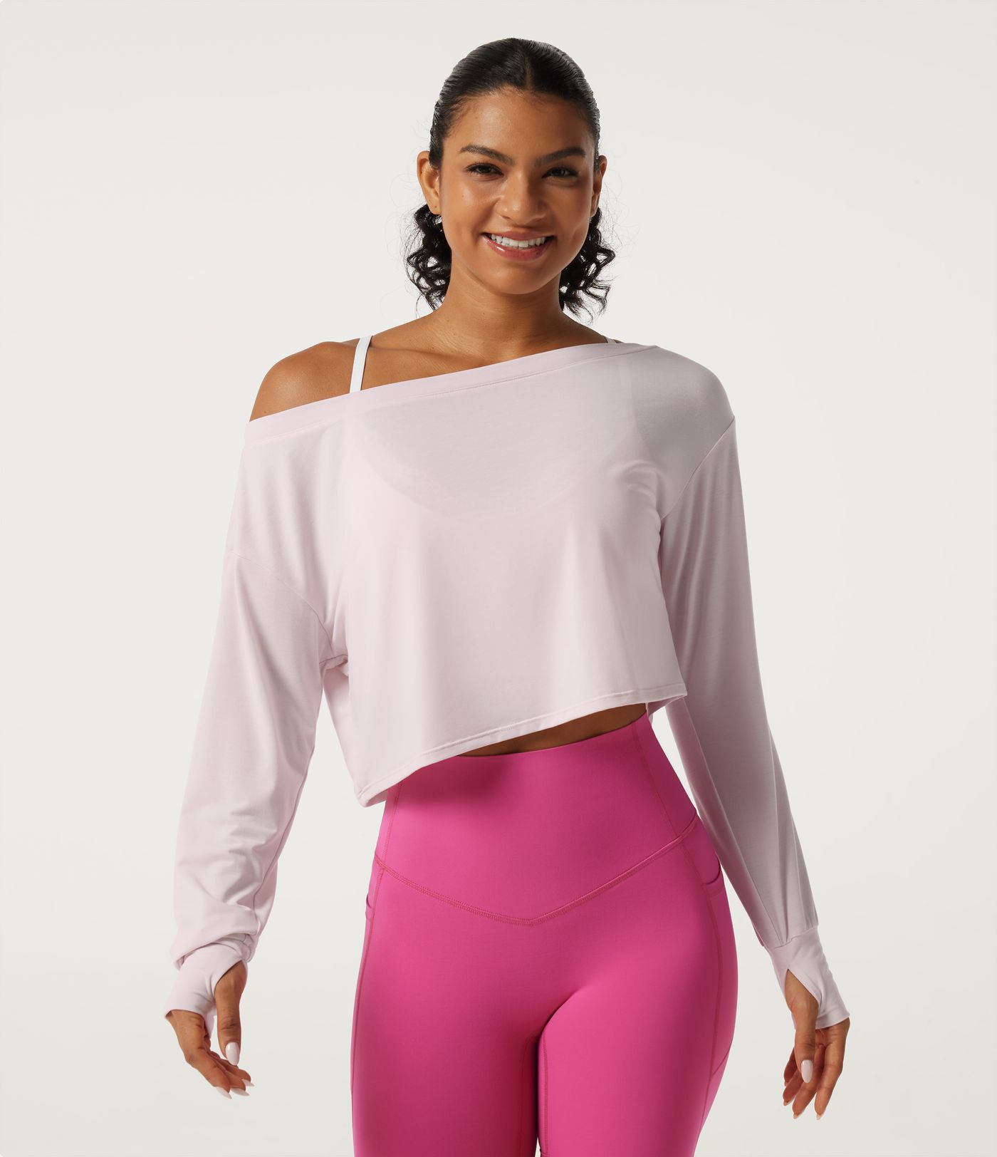 One Shoulder Long Sleeve Thumb Hole Quick Dry Yoga Sports Top