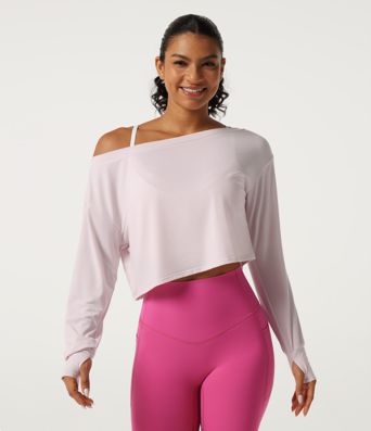 One Shoulder Long Sleeve Thumb Hole Quick Dry Yoga Sports Top
