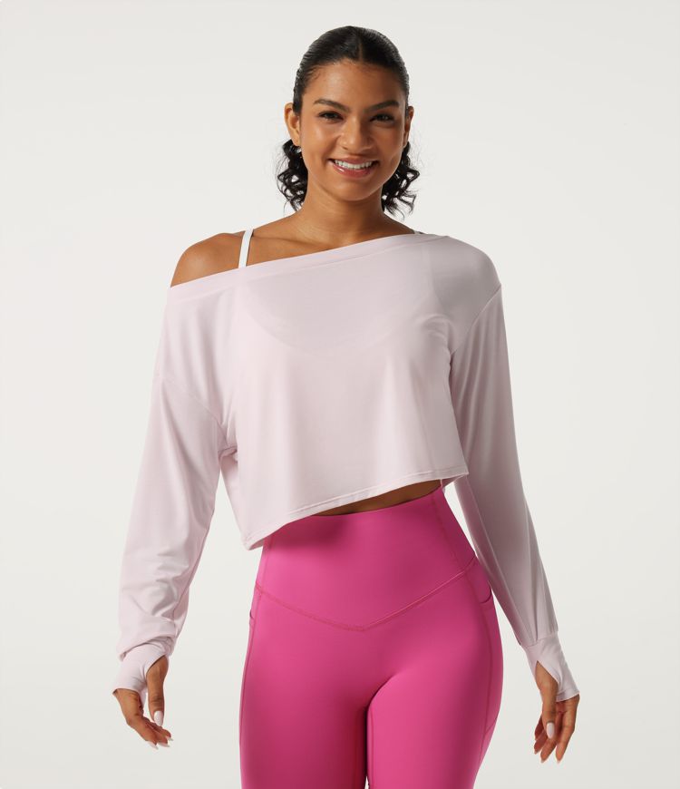 One Shoulder Long Sleeve Thumb Hole Quick Dry Yoga Sports Top
