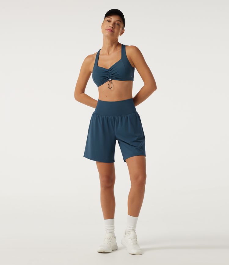 SoftlyZero Airy Light Support Sweetheart Neck Ruched Built-in Bra InstantCool Yoga Sports Top
