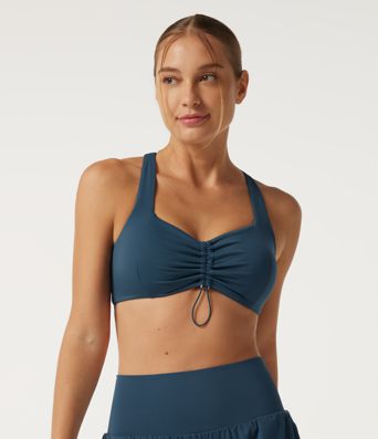 SoftlyZero Airy Light Support Sweetheart Neck Ruched Built-in Bra InstantCool Yoga Sports Top