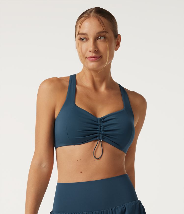 SoftlyZero Airy Light Support Sweetheart Neck Ruched Built-in Bra InstantCool Yoga Sports Top