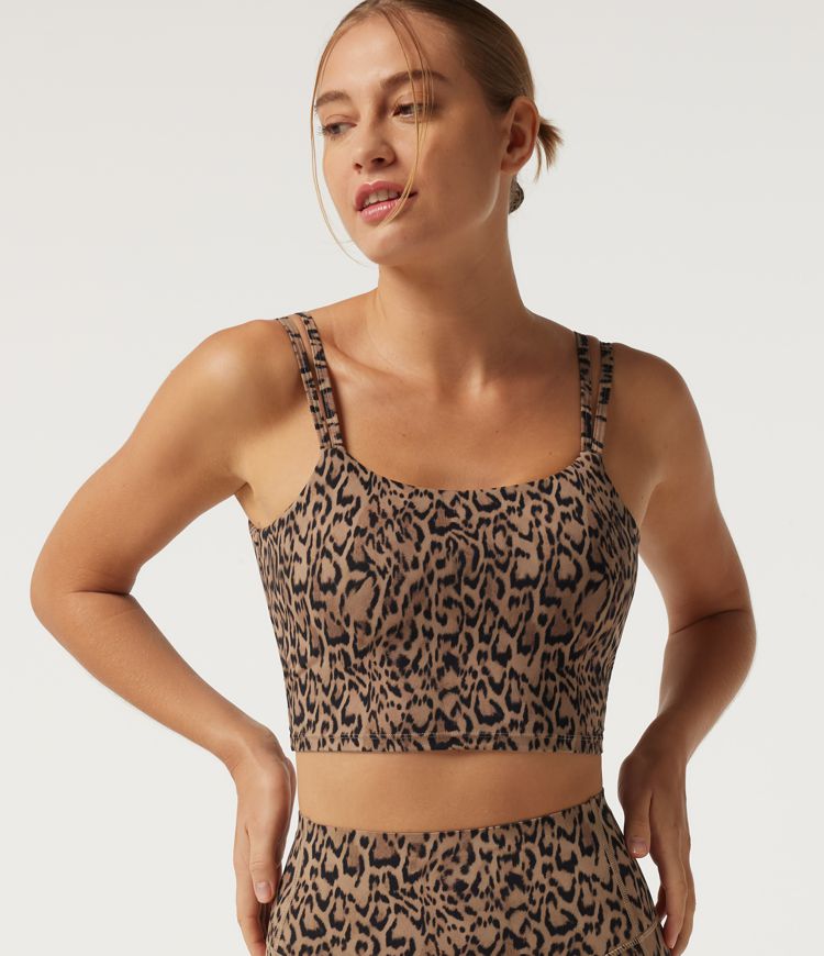 Halara UltraSculpt™ - Yoga-Sport-BH mit leichtem Support, eckigem Ausschnitt und Leopardenmuster