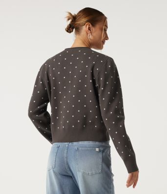 Round Neck Long Sleeve Polka Dot Casual Cardigan