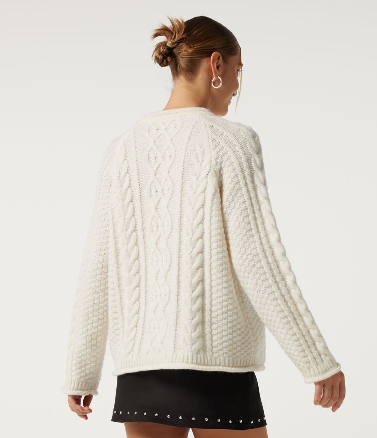 Round Neck Long Sleeve Rolled Hem Casual Sweater