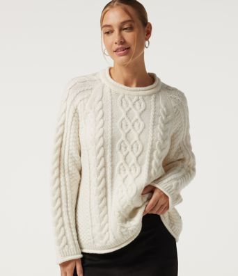 Round Neck Long Sleeve Rolled Hem Casual Sweater