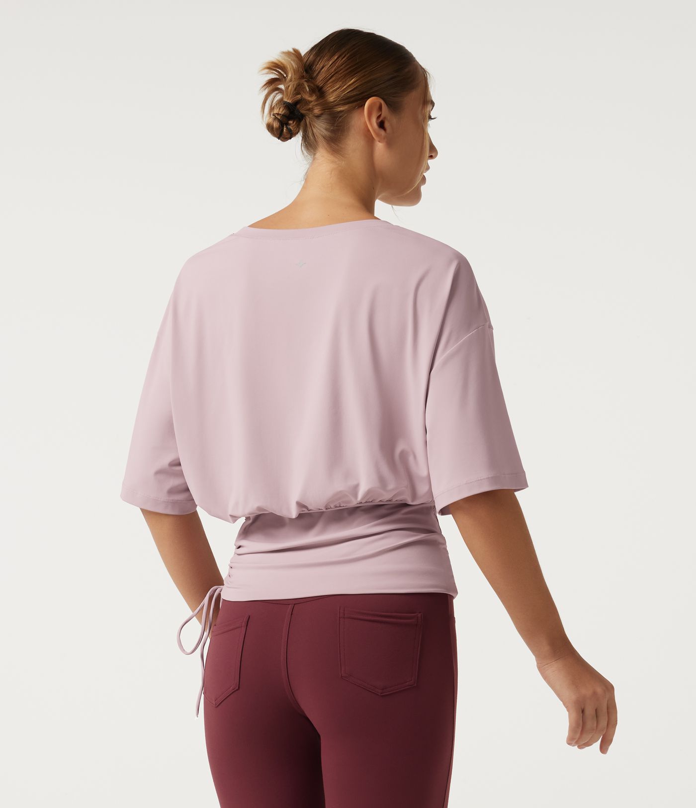 Round Neck Dropped Half Sleeve Drawstring Ruched Yoga Sports Top