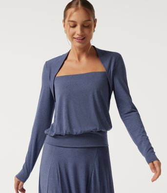 Square Neck Long Sleeve Heathered Casual Top