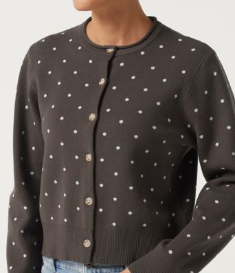 Round Neck Long Sleeve Polka Dot Casual Cardigan