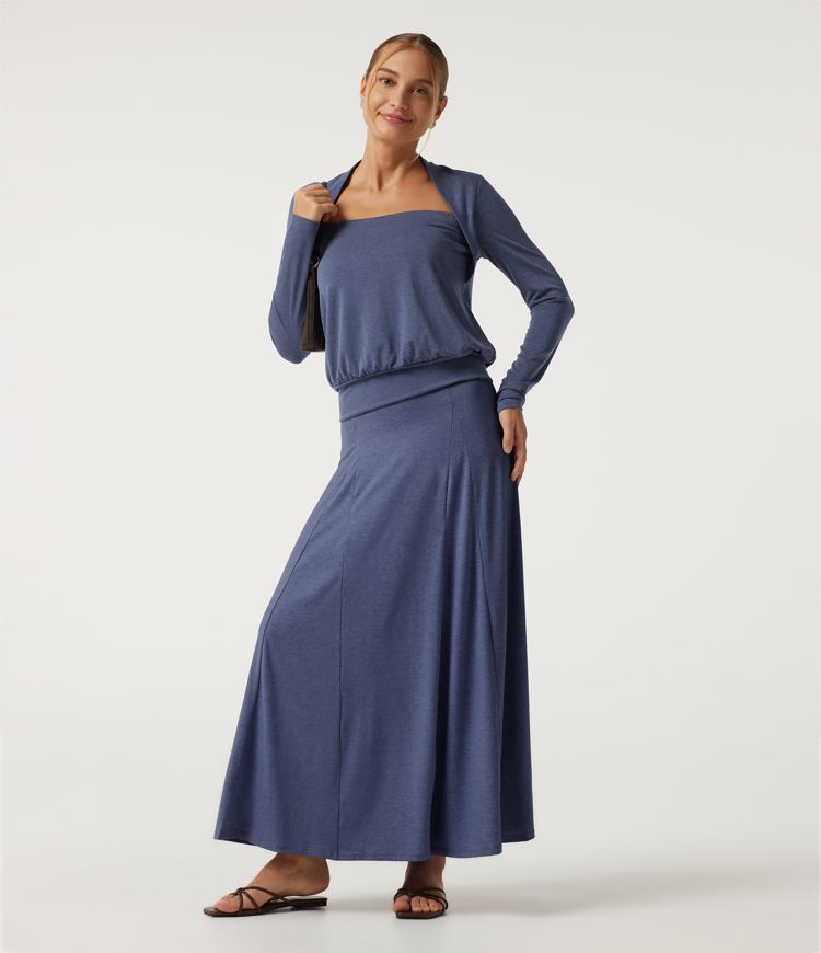 Square Neck Long Sleeve Heathered Casual Top