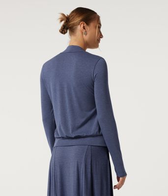 Square Neck Long Sleeve Heathered Casual Top