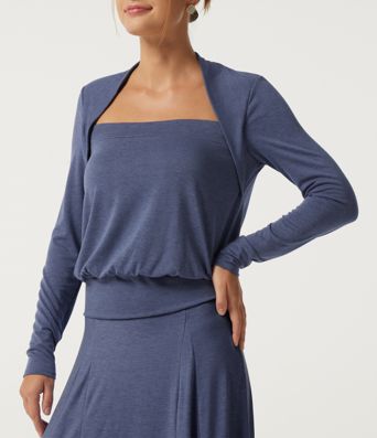 Square Neck Long Sleeve Heathered Casual Top