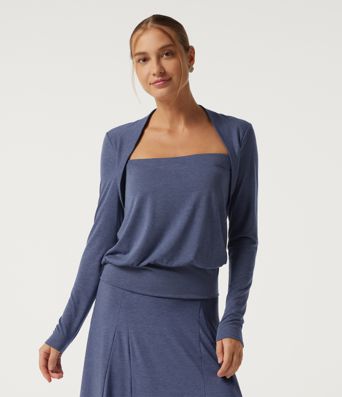 Square Neck Long Sleeve Heathered Casual Top