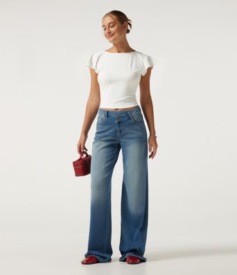 Boat Neck Flounce Sleeve Backless Crisscross Casual Top