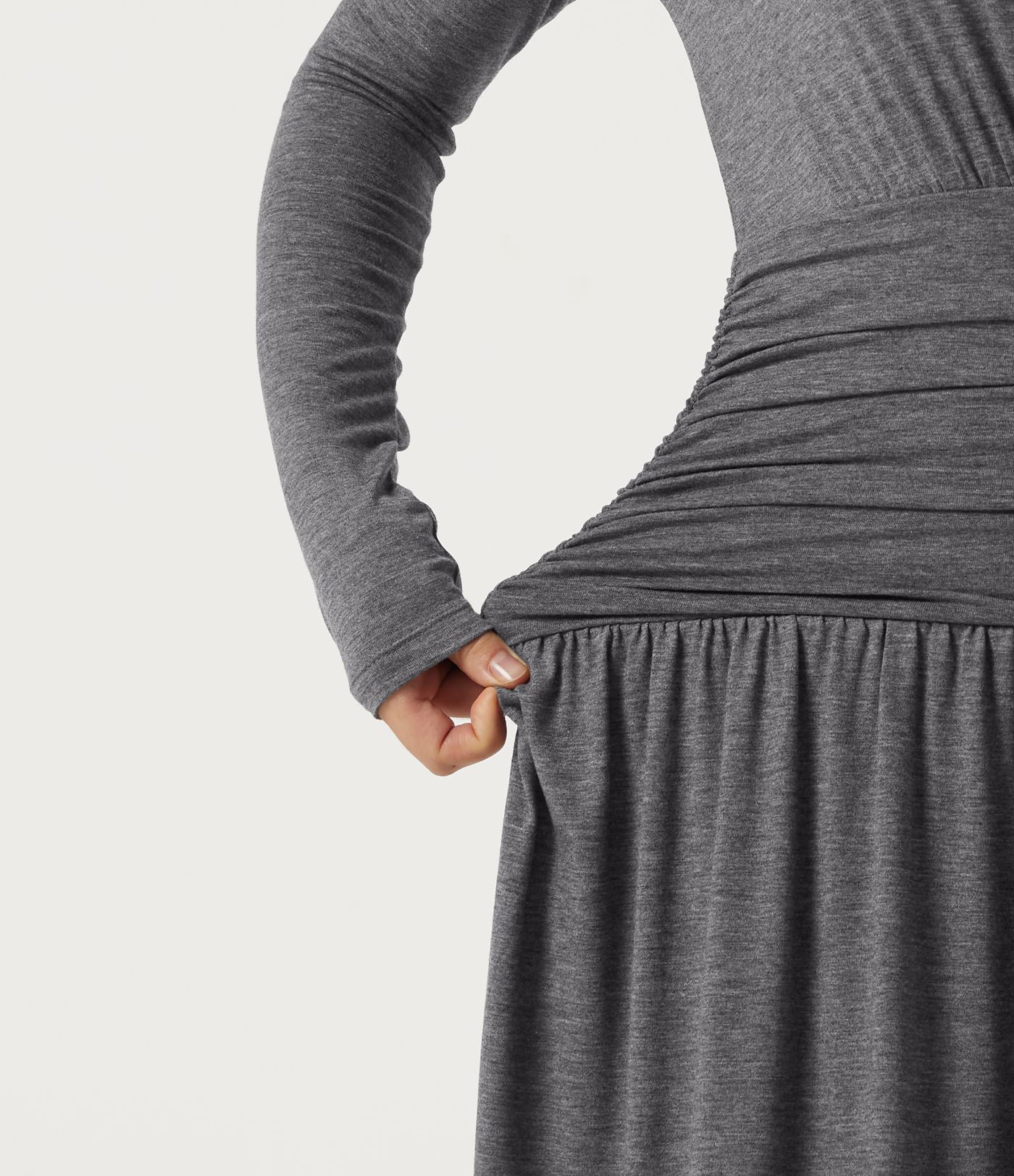 Polo Long Sleeve Thumb Hole Ruched A-Line Casual Maxi Dress Polo Long Sleeve Thumb Hole Ruched A-Line Casual Maxi Dress