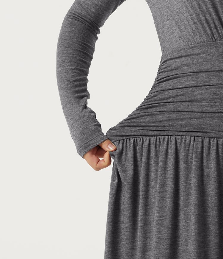 Polo Long Sleeve Thumb Hole Ruched A-Line Casual Maxi Dress Polo Long Sleeve Thumb Hole Ruched A-Line Casual Maxi Dress