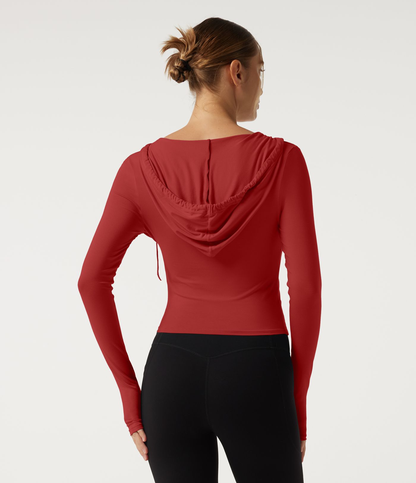 Kapuzensweatshirt für Yoga, lange Ärmel, überlappende Vorderseite mit Raffung Kapuzensweatshirt für Yoga, lange Ärmel, überlappende Vorderseite mit Raffung