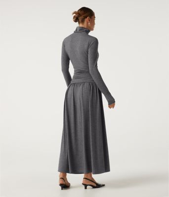 Polo Long Sleeve Thumb Hole Ruched A-Line Casual Maxi Dress Polo Long Sleeve Thumb Hole Ruched A-Line Casual Maxi Dress