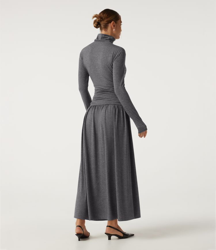 Polo Long Sleeve Thumb Hole Ruched A-Line Casual Maxi Dress Polo Long Sleeve Thumb Hole Ruched A-Line Casual Maxi Dress