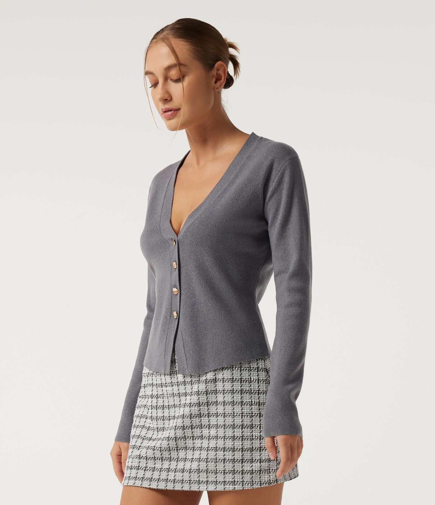 V Neck Long Sleeve Slim Work Cardigans