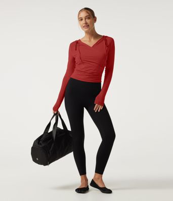 Kapuzensweatshirt für Yoga, lange Ärmel, überlappende Vorderseite mit Raffung Kapuzensweatshirt für Yoga, lange Ärmel, überlappende Vorderseite mit Raffung