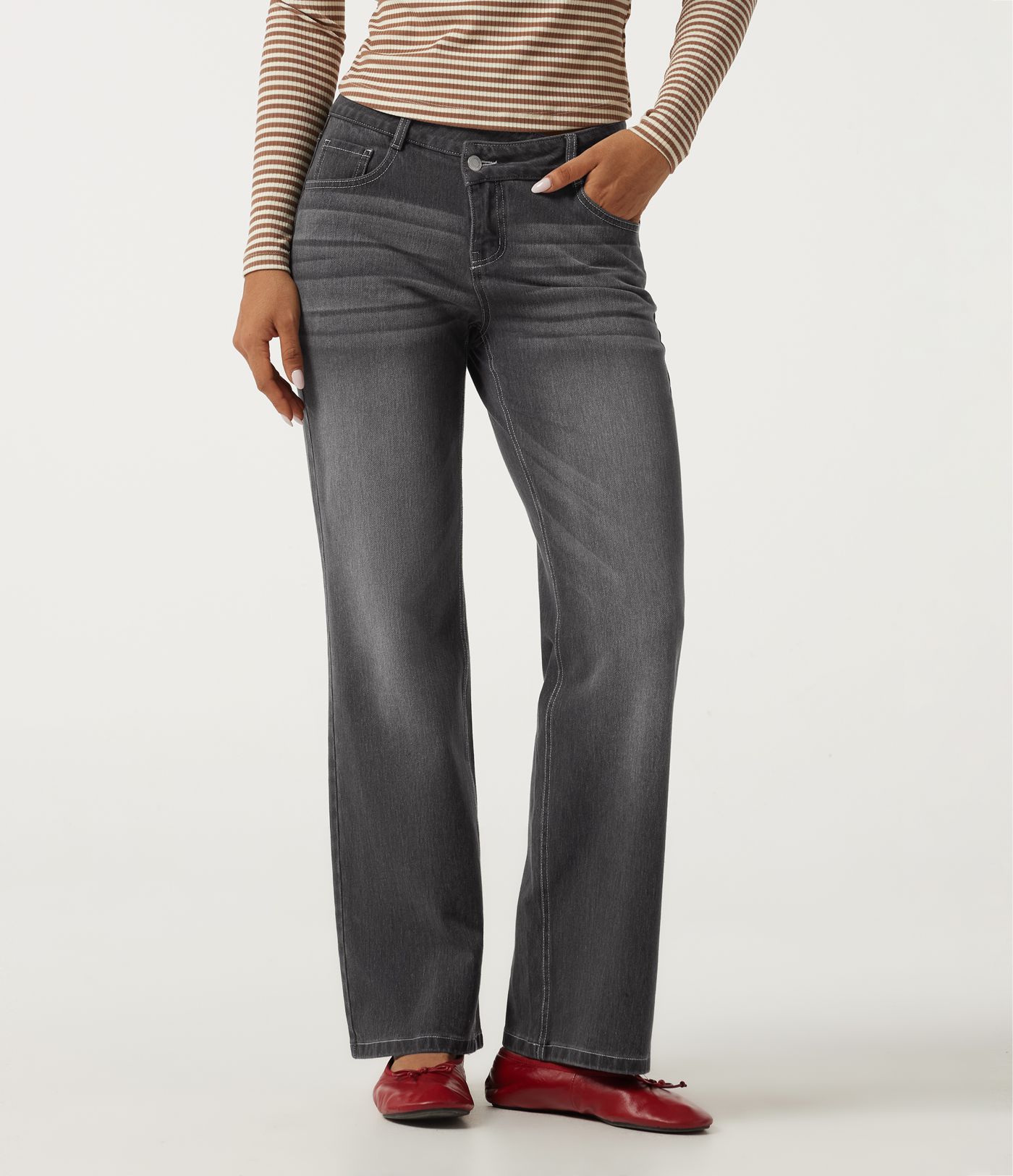 Halara Flex™ Asymmetric Low Rise Straight Leg Casual Jeans with Pockets Halara Flex™ Asymmetric Low Rise Straight Leg Casual Jeans with Pockets