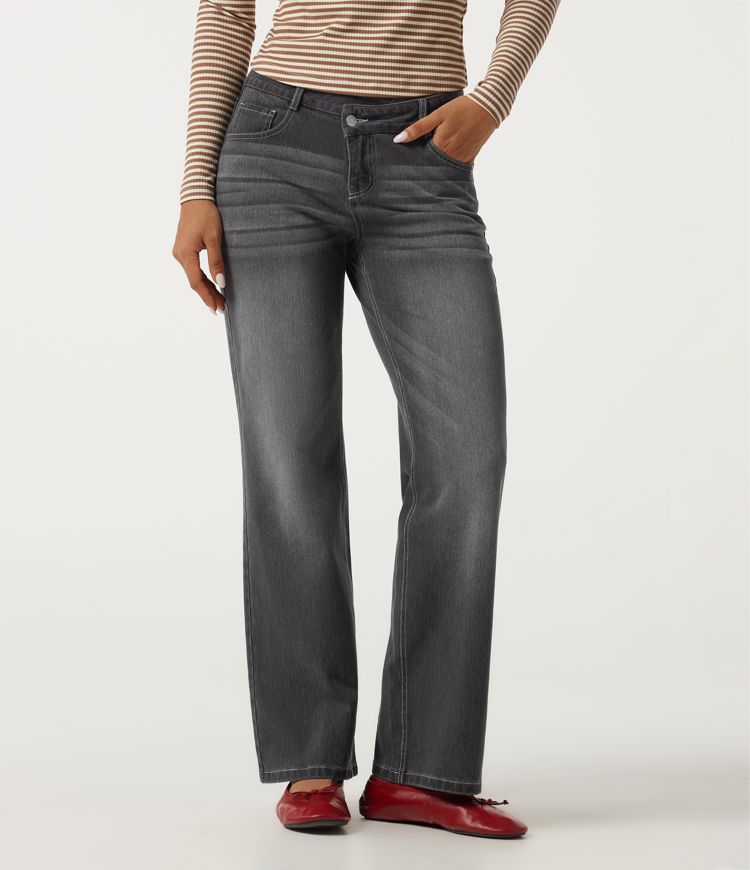 Halara Flex™ Asymmetric Low Rise Straight Leg Casual Jeans with Pockets Halara Flex™ Asymmetric Low Rise Straight Leg Casual Jeans with Pockets