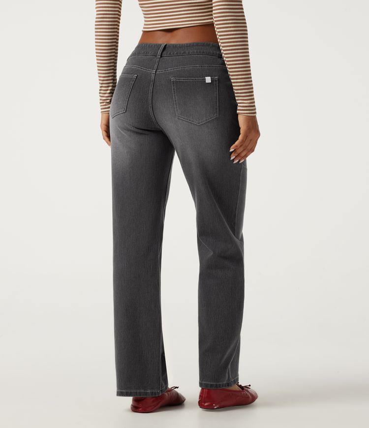 Halara Flex™ Asymmetric Low Rise Straight Leg Casual Jeans with Pockets Halara Flex™ Asymmetric Low Rise Straight Leg Casual Jeans with Pockets